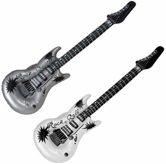 Opblaasbare speelgoed/feestartikel gitaren 2x stuks wit/zilver 106 cm