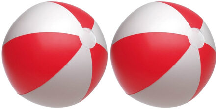 Opblaasbare speelgoed strandbal - 2x stuks - rood/wit - dia 28 cm - Strandballen