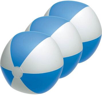 Opblaasbare speelgoed strandbal - 3x - blauw/wit - dia 28 cm - Strandballen