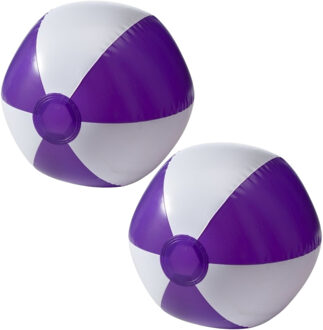 Opblaasbare speelgoed zwembad strandbal - 2x - paars/wit - D26 cm - Strandballen