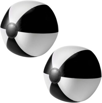 Opblaasbare speelgoed zwembad strandbal - 2x - zwart/wit - D26 cm - Strandballen