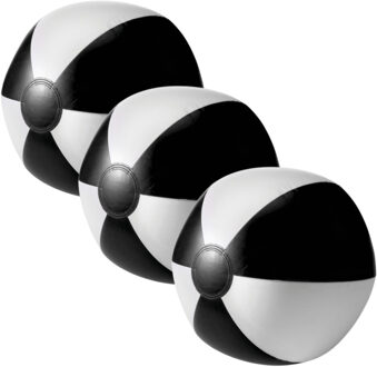 Opblaasbare speelgoed zwembad strandbal - 3x - zwart/wit - D26 cm - Strandballen