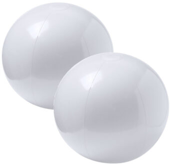 Opblaasbare strandbal extra groot - 2x stuks - wit - Dia 40 cm - kunststof - Strand/buiten