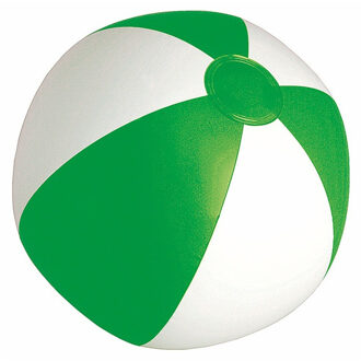 Opblaasbare strandbal - groen/wit - D28 cm - plastic - zwembad speelgoed opblaas bal