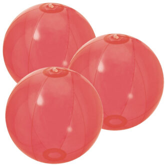 Opblaasbare strandbal plastic - 10x stuks - transparant rood - D28 cm - Strand buiten zwembad speelg