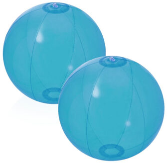 Opblaasbare strandbal plastic - 2x stuks - transparant blauw - D28 cm - Strand buiten zwembad speelg