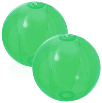 Opblaasbare strandbal plastic - 2x stuks - transparant groen - D28 cm - Strand buiten zwembad speelg