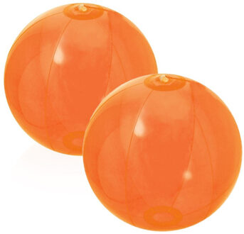 Opblaasbare strandbal plastic - 2x stuks - transparant oranje - D28 cm - Strand buiten zwembad speel