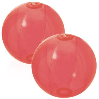 Opblaasbare strandbal plastic - 2x stuks - transparant rood - D28 cm - Strand buiten zwembad speelgo