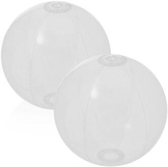 Opblaasbare strandbal plastic - 2x stuks - transparant wit - D28 cm - Strand buiten zwembad speelgoe