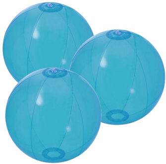 Opblaasbare strandbal plastic - 6x stuks - transparant blauw - D28 cm - Strand buiten zwembad speelg