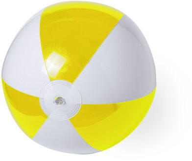 Opblaasbare strandbal plastic geel/wit 28 cm