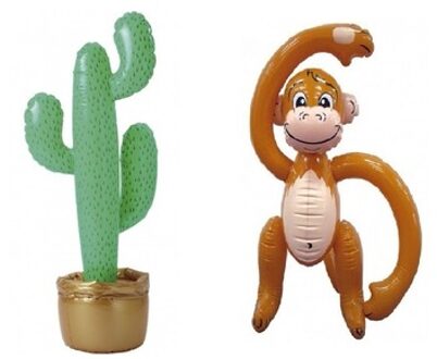 Opblaasbare tropische set cactus met aap