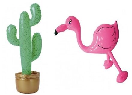 Opblaasbare tropische set cactus met flamingo