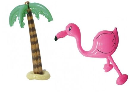 Opblaasbare tropische set palmboom en flamingo