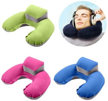 Opblaasbare U-Vormige Hals Ondersteuning Geheugen Air Kussen Kussen Opvouwbare Reizen Vliegtuig Kantoor Comfortabele Slapen Lucht Kussen groen