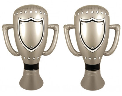 Opblaasbare winnaars trofee - 2x stuks - 60 cm - zilver - Feestartikelen voor supporters - bokaal