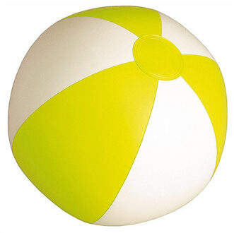 Opblaasbare zwembad strandbal plastic geel/wit 28 cm
