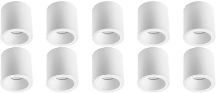 Opbouwspot 10 Pack - Pragmi Cliron Pro - GU10 Fitting - Opbouw Rond - Mat Wit - Aluminium - Verdiept - Ø90mm