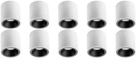 Opbouwspot 10 Pack - Pragmi Cliron Pro - GU10 Fitting - Opbouw Rond - Mat Wit/Zwart - Aluminium - Verdiept - Ø90mm