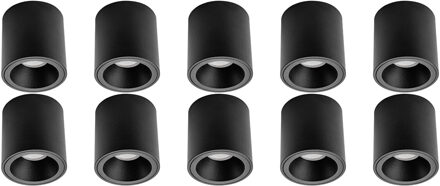 Opbouwspot 10 Pack - Pragmi Cliron Pro - GU10 Fitting - Opbouw Rond - Mat Zwart - Aluminium - Verdiept - Ø90mm