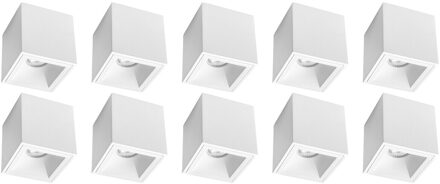 Opbouwspot 10 Pack - Pragmi Cliron Pro - GU10 Fitting - Opbouw Vierkant - Mat Wit - Aluminium - Verdiept - Ø90mm