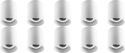 Opbouwspot 10 Pack - Pragmi Luxina Pro - GU10 Fitting - Opbouw Rond - Mat Wit - Aluminium - Verdiept - Kantelbaar