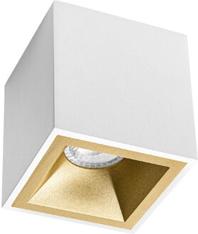 Opbouwspot GU10 - Pragmi Cliron Pro - Opbouw Vierkant - Mat Wit/Goud - Aluminium - Verdiept - 90mm Goudkleurig