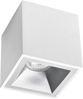 Opbouwspot GU10 - Pragmi Cliron Pro - Opbouw Vierkant - Mat Wit/Zilver - Aluminium - Verdiept - 90mm Zilverkleurig