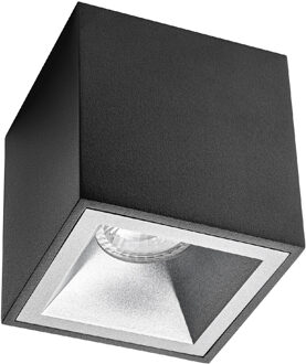 Opbouwspot GU10 - Pragmi Cliron Pro - Opbouw Vierkant - Mat Zwart/Zilver - Aluminium - Verdiept - 90mm