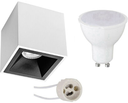 Opbouwspot Set - Aigi - Pragmi Cliron Pro - GU10 Fitting - Opbouw Vierkant - Mat Wit/Zwart - 8W - Warm Wit 3000K