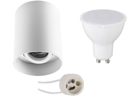 Opbouwspot Set - Aigi - Pragmi Luxina Pro - GU10 Fitting - Opbouw Rond - Mat Wit - 8W - Helder/Koud Wit 6400K - Verdiept