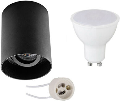 Opbouwspot Set - Aigi - Pragmi Luxina Pro - GU10 Fitting - Opbouw Rond - Mat Zwart - 8W - Helder/Koud Wit 6400K