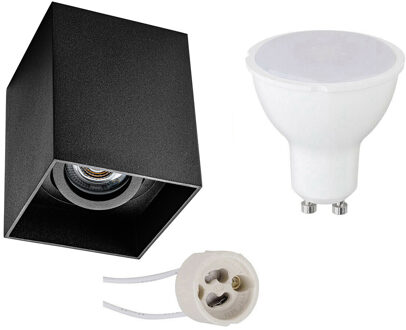 Opbouwspot Set - Aigi - Pragmi Luxina Pro - GU10 Fitting - Opbouw Vierkant - Mat Zwart - 8W - Helder/Koud Wit 6400K