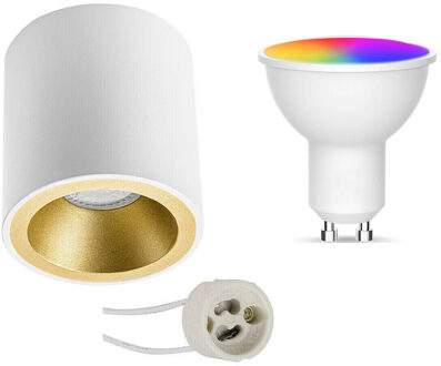 Opbouwspot Set GU10 - Facto - Smart LED - Wifi LED - Slimme LED - 5W - RGB+CCT - Aanpasbare Kleur - Dimbaar - Goudkleurig