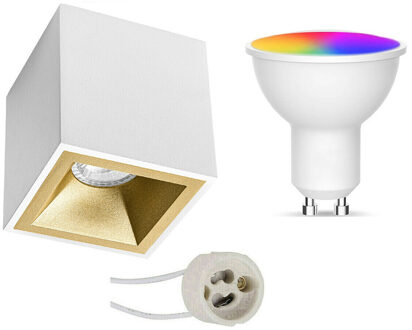 Opbouwspot Set GU10 - Facto - Smart LED - Wifi LED - Slimme LED - 5W - RGB+CCT - Aanpasbare Kleur - Dimbaar - Goudkleurig