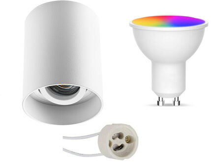 Opbouwspot Set GU10 - Facto - Smart LED - Wifi LED - Slimme LED - 5W - RGB+CCT - Aanpasbare Kleur - Dimbaar - Wit