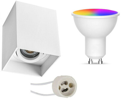 Opbouwspot Set GU10 - Facto - Smart LED - Wifi LED - Slimme LED - 5W - RGB+CCT - Aanpasbare Kleur - Dimbaar - Wit