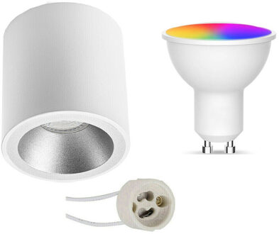 Opbouwspot Set GU10 - Facto - Smart LED - Wifi LED - Slimme LED - 5W - RGB+CCT - Aanpasbare Kleur - Dimbaar - Zilverkleurig