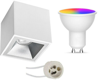 Opbouwspot Set GU10 - Facto - Smart LED - Wifi LED - Slimme LED - 5W - RGB+CCT - Aanpasbare Kleur - Dimbaar - Zilverkleurig
