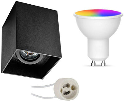 Opbouwspot Set GU10 - Facto - Smart LED - Wifi LED - Slimme LED - 5W - RGB+CCT - Aanpasbare Kleur - Dimbaar - Zwart
