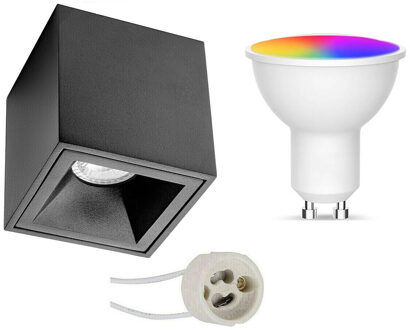 Opbouwspot Set GU10 - Facto - Smart LED - Wifi LED - Slimme LED - 5W - RGB+CCT - Aanpasbare Kleur - Dimbaar - Zwart