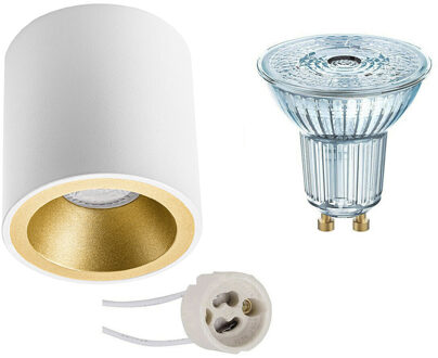 Opbouwspot Set - OSRAM Parathom PAR16 927 36D - Pragmi Cliron Pro - GU10 Fitting - Dimbaar - Opbouw Rond - Mat Wit/Goud Goudkleurig