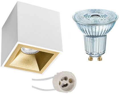 Opbouwspot Set - OSRAM Parathom PAR16 927 36D - Pragmi Cliron Pro - GU10 Fitting - Dimbaar - Opbouw Vierkant - Mat Goudkleurig