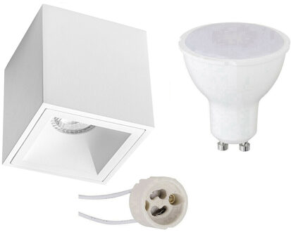 Opbouwspot Set - Pragmi Cliron Pro - GU10 Fitting - Dimbaar - Opbouw Vierkant - Mat Wit - 6W - Helder/Koud Wit 6400K