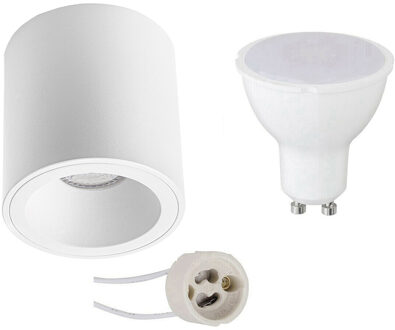 Opbouwspot Set - Pragmi Cliron Pro - GU10 Fitting - Opbouw Rond - Mat Wit - 4W - Warm Wit 3000K - Verdiept - Ø90mm