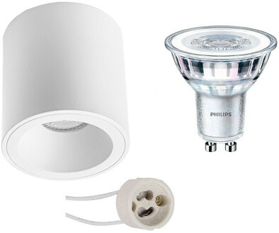 Opbouwspot Set - Pragmi Cliron Pro - GU10 Fitting - Opbouw Rond - Mat Wit - Verdiept - Ø90mm - Philips - CorePro 830 36D