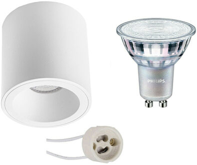 Opbouwspot Set - Pragmi Cliron Pro - GU10 Fitting - Opbouw Rond - Mat Wit - Verdiept - Ø90mm - Philips - MASTER 927 36D