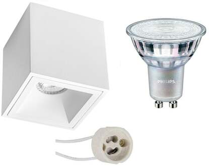 Opbouwspot Set - Pragmi Cliron Pro - GU10 Fitting - Opbouw Vierkant - Mat Wit - Verdiept - 90mm - Philips - MASTER 927