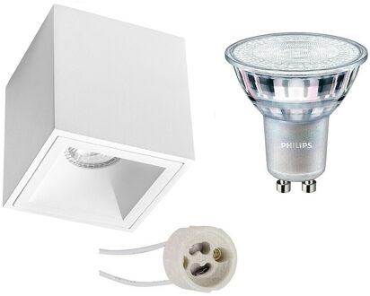 Opbouwspot Set - Pragmi Cliron Pro - GU10 Fitting - Opbouw Vierkant - Mat Wit - Verdiept - 90mm - Philips - MASTER 927
